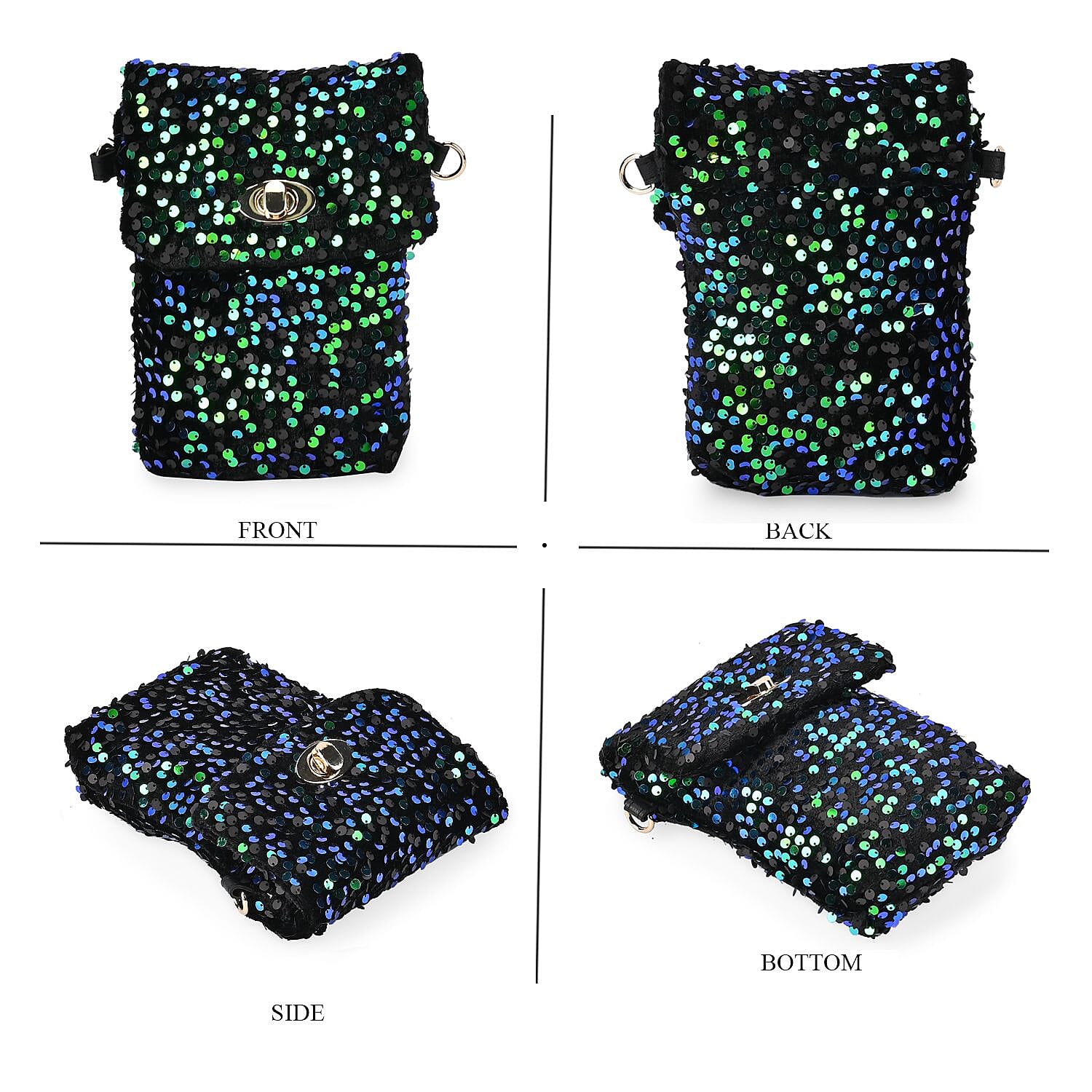 Set of 3 Sequin Bag (Includes Shoulder Bag, Crossbody Bag - Clutch Bag) - Green
