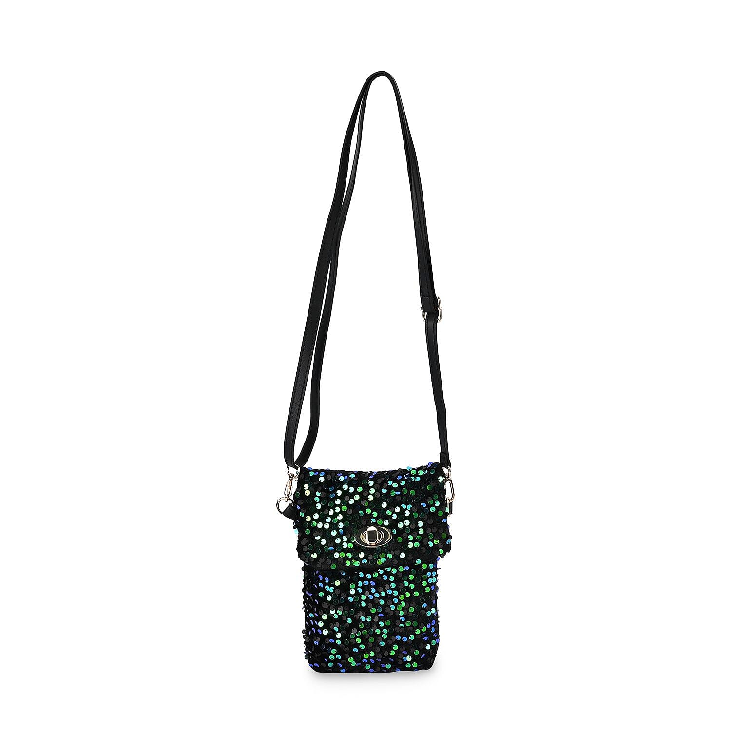Set of 3 Sequin Bag (Includes Shoulder Bag, Crossbody Bag - Clutch Bag) - Green
