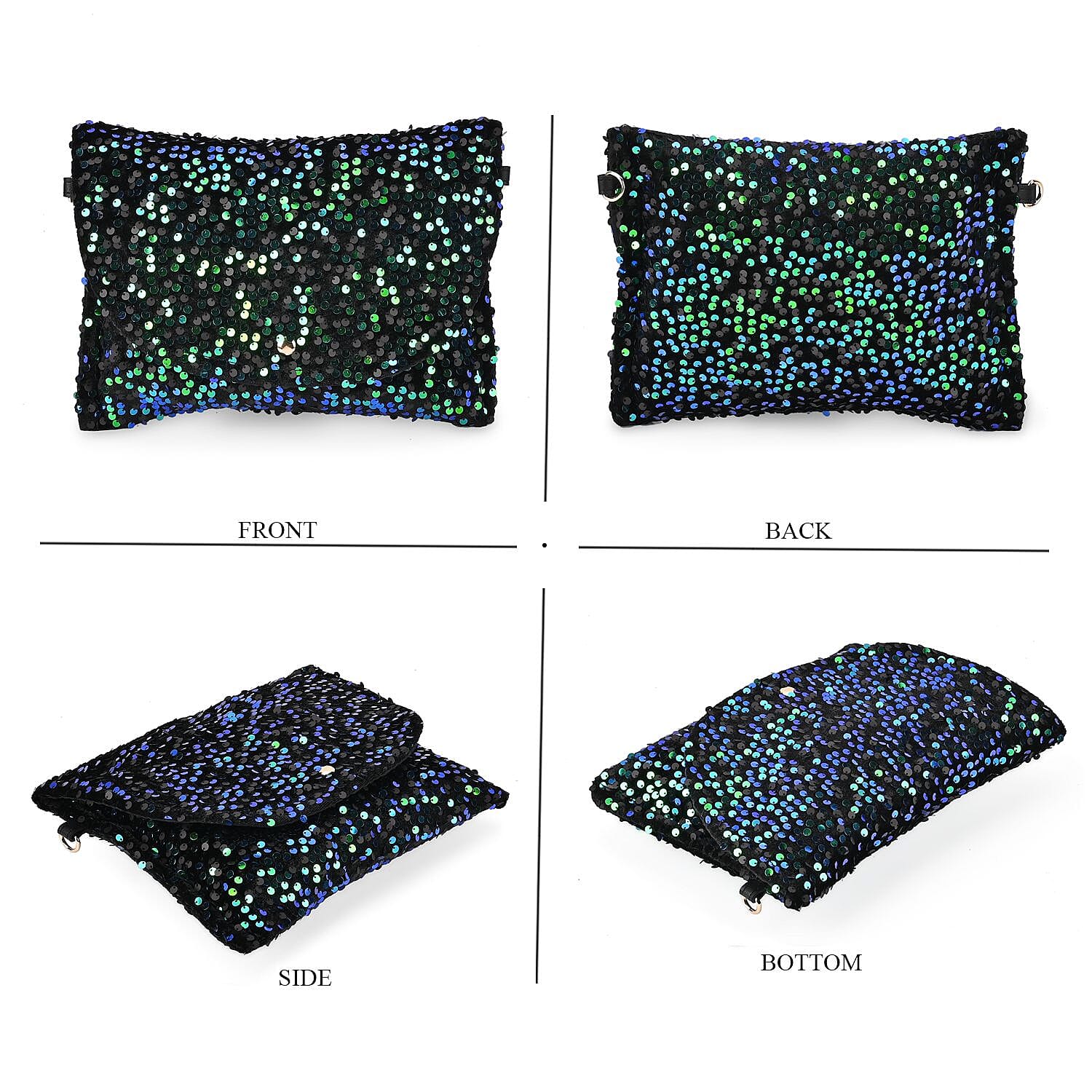 Set of 3 Sequin Bag (Includes Shoulder Bag, Crossbody Bag - Clutch Bag) - Green