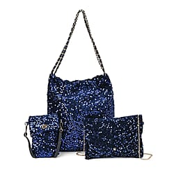 Lowest Ever Price - Set of 3 Sequin Bag (Includes Shoulder Bag, Crossbody Bag - Clutch Bag) - Champagne