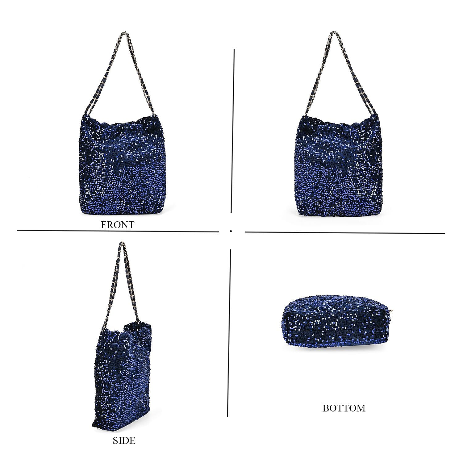 Set of 3 Sequin Bag (Includes Shoulder Bag, Crossbody Bag & Clutch Bag) - Navy