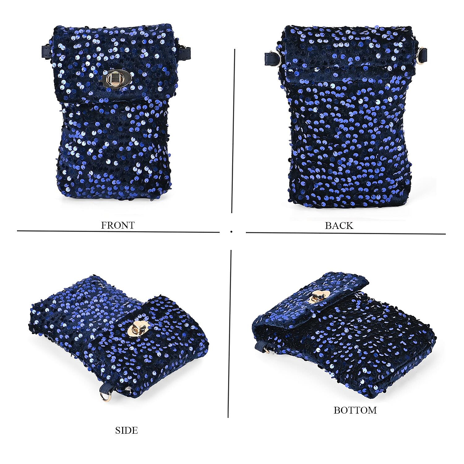Set of 3 Sequin Bag (Includes Shoulder Bag, Crossbody Bag & Clutch Bag) - Navy