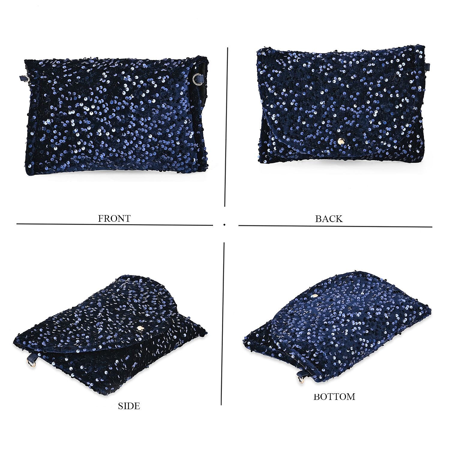 Set of 3 Sequin Bag (Includes Shoulder Bag, Crossbody Bag & Clutch Bag) - Navy