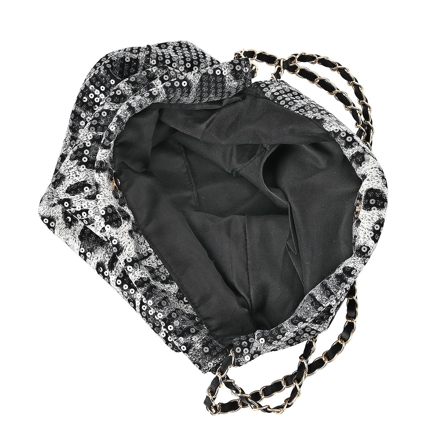 Set of 3 Leopard Print Sequin Bag (Includes Shoulder Bag, Crossbody Bag - Clutch Bag) - Grey