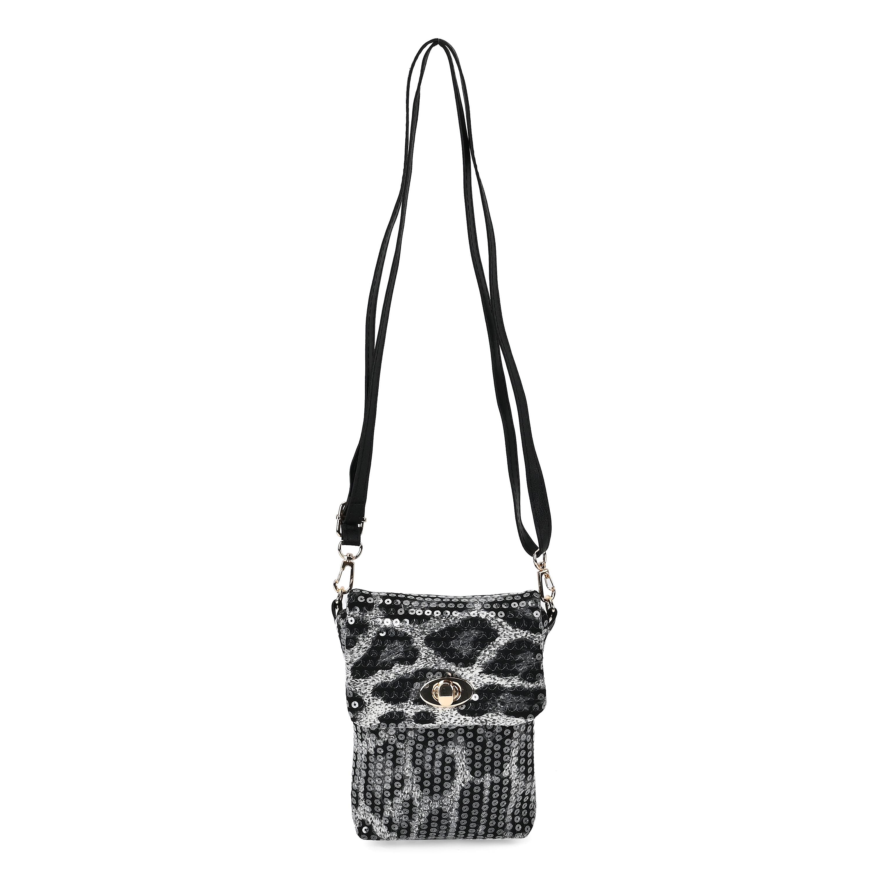 Set of 3 Leopard Print Sequin Bag (Includes Shoulder Bag, Crossbody Bag - Clutch Bag) - Grey