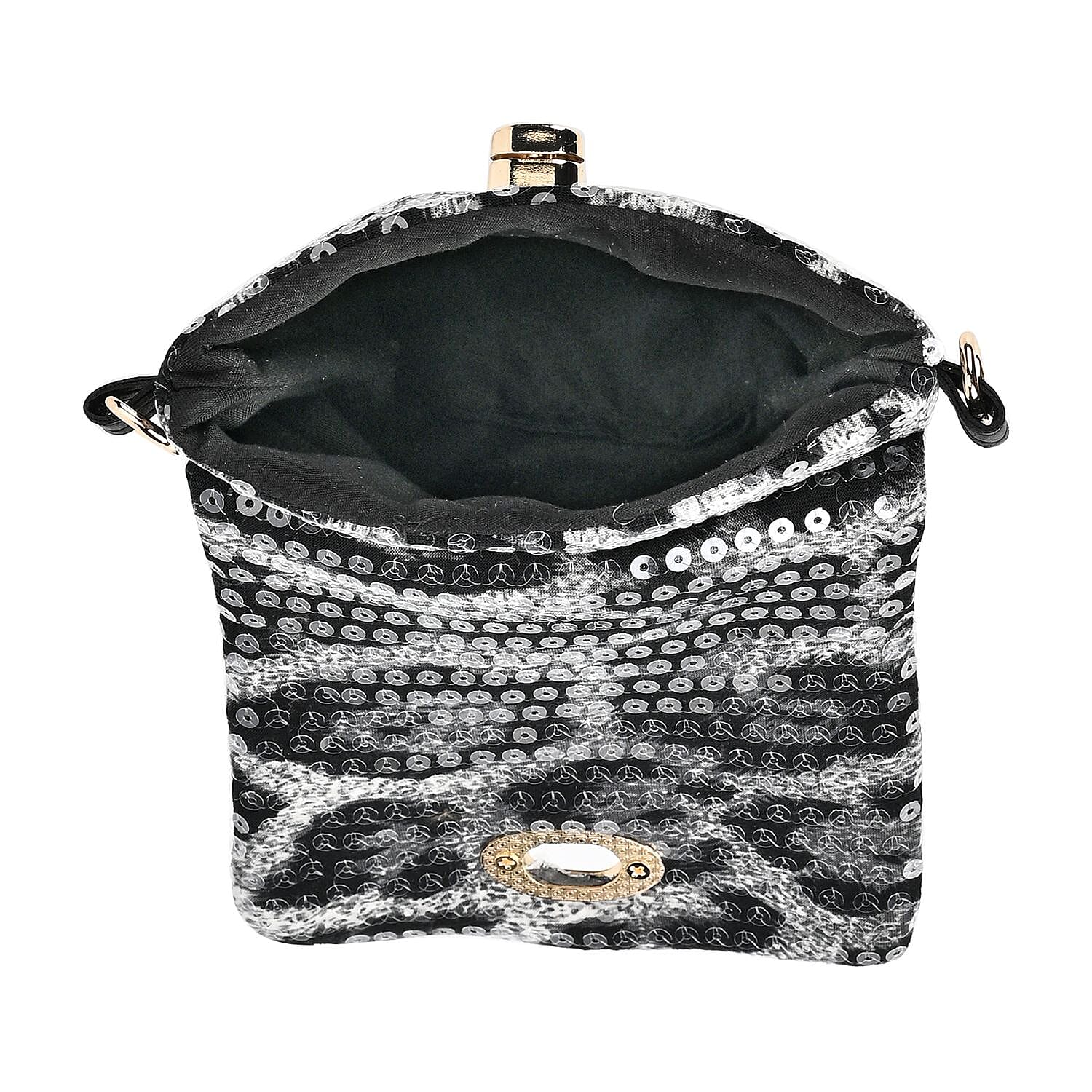 Set of 3 Leopard Print Sequin Bag (Includes Shoulder Bag, Crossbody Bag - Clutch Bag) - Grey