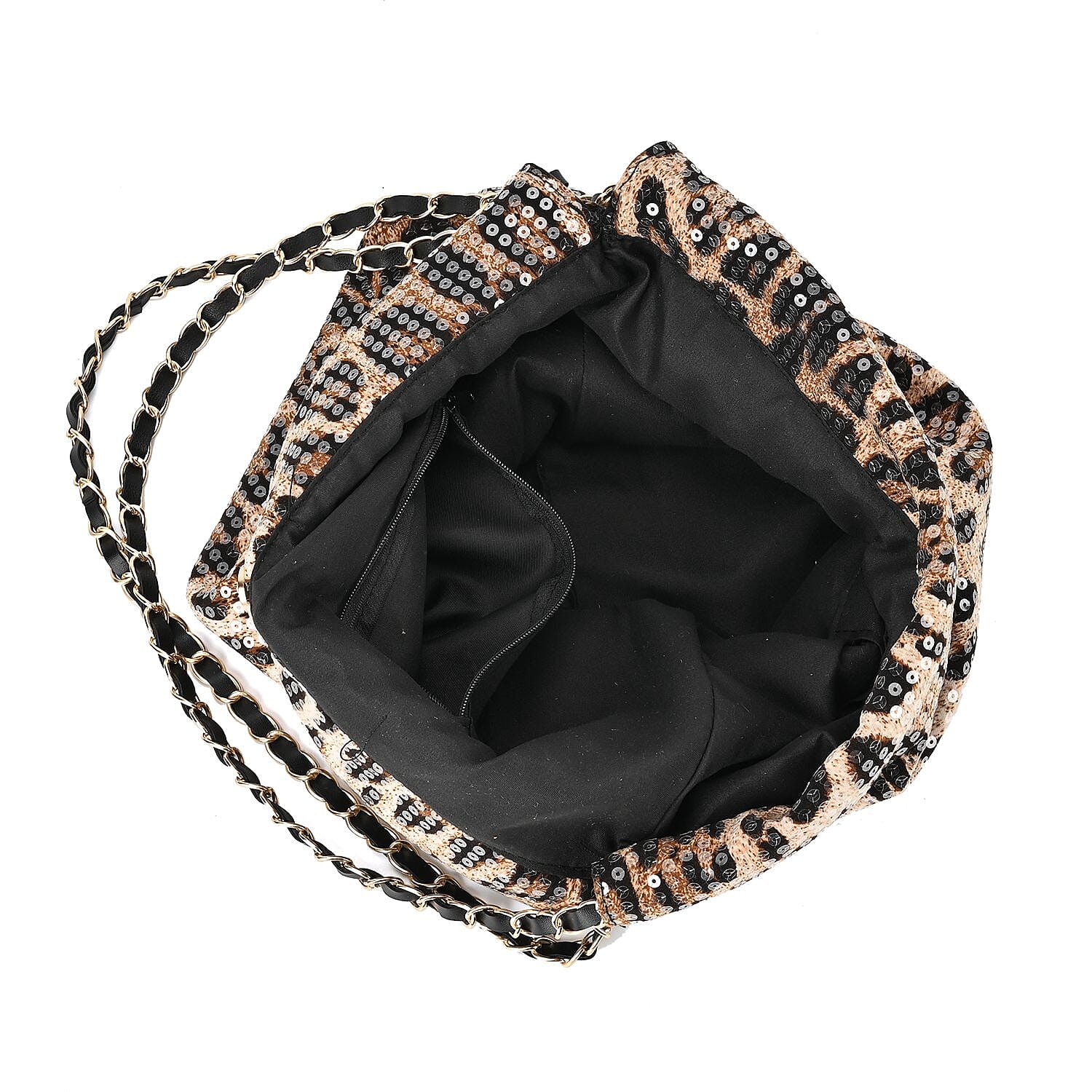 Set of 3 Leopard Print Sequin Bag (Includes Shoulder Bag, Crossbody Bag - Clutch Bag) - Brown