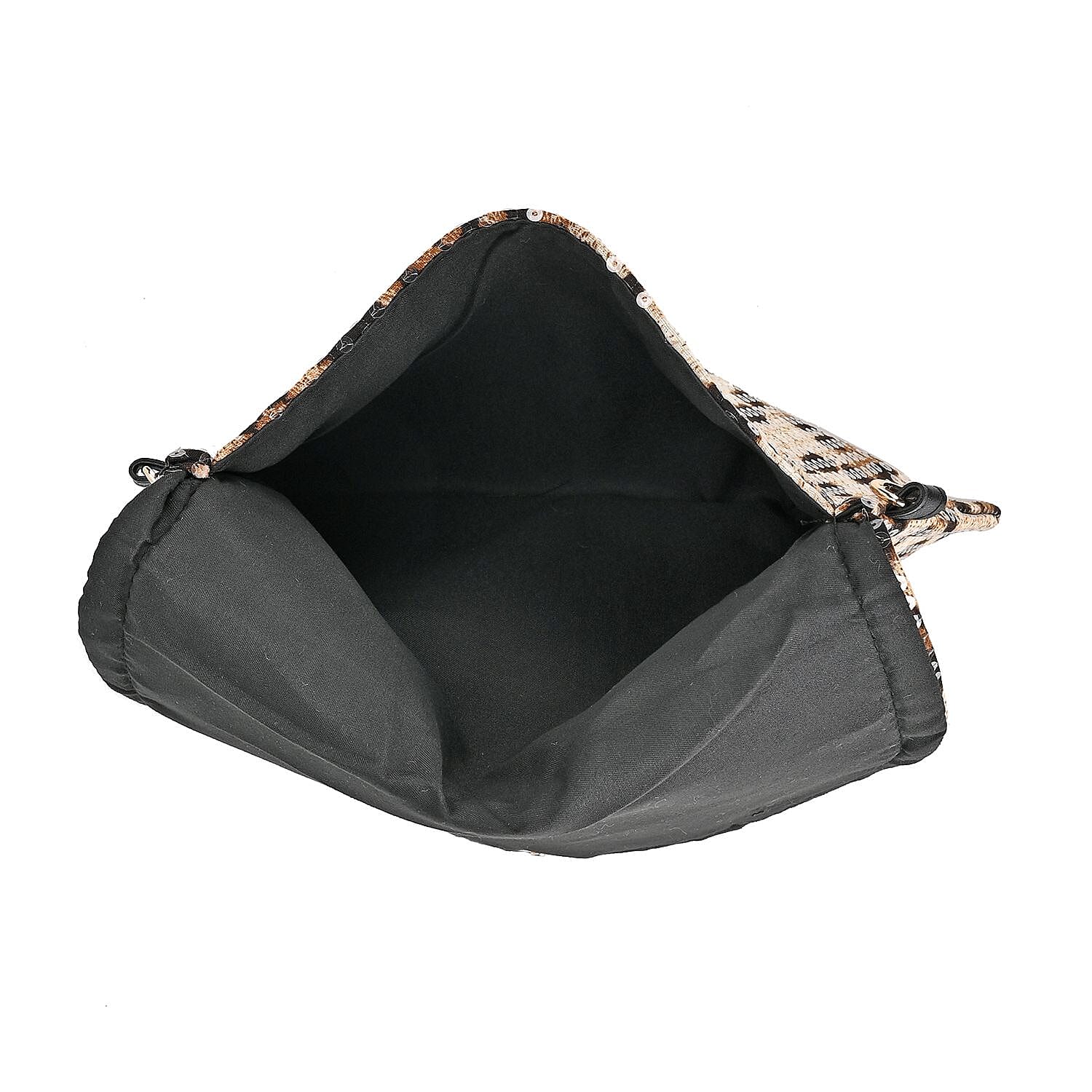 Set of 3 Leopard Print Sequin Bag (Includes Shoulder Bag, Crossbody Bag - Clutch Bag) - Brown