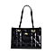 Genuine Leather Geometric Pattern Quilted Tote Bag - Black