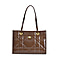 Designer Genuine Leather Geometric Pattern Quilted Tote Bag - Coffee