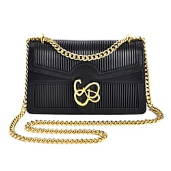 Genuine Leather Pleated Crossbody Bag (Size 23x7x14 cm)