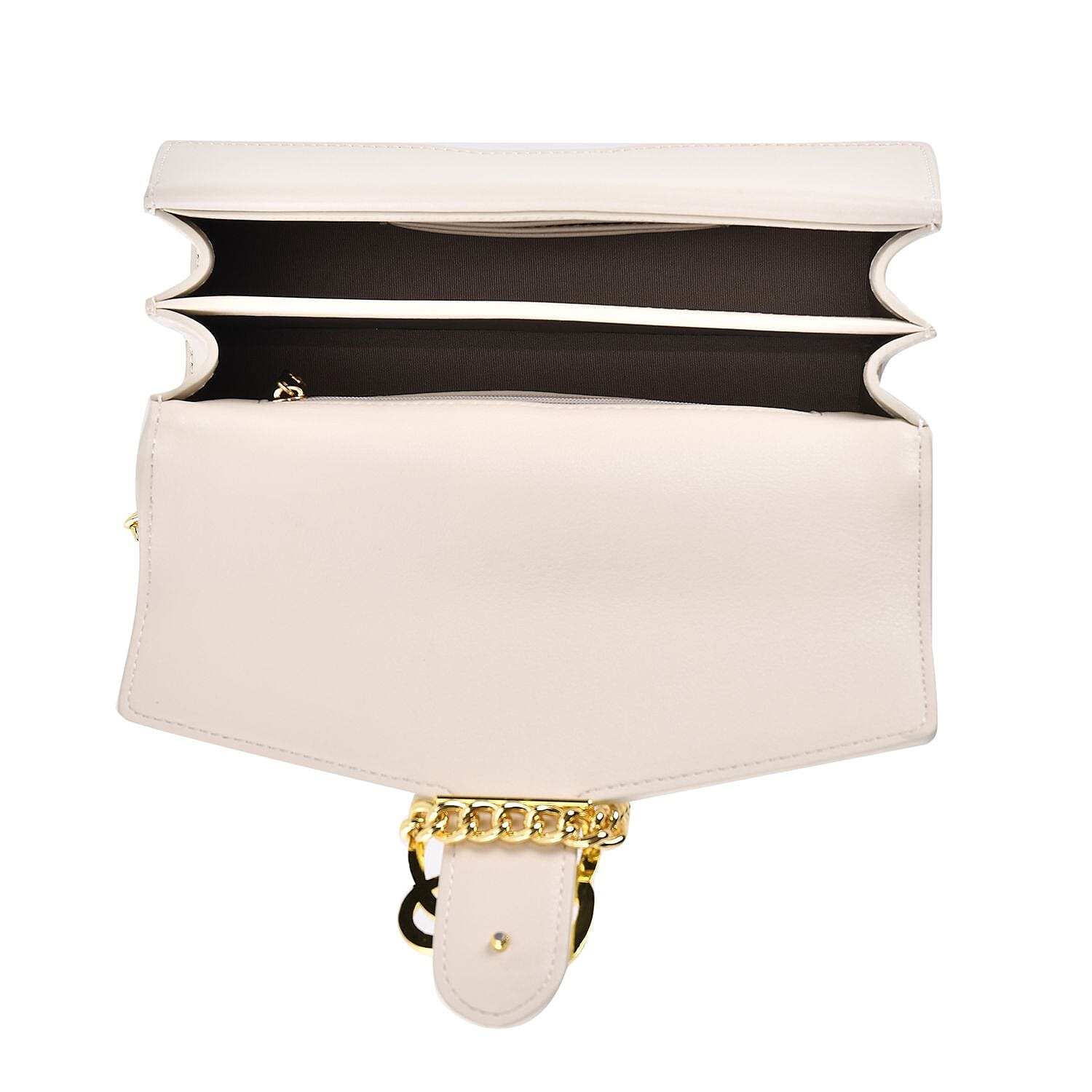 Designer Inspired - Genuine Leather Pleated Pattern Crossbody bag with Long Shoulder Chain Strap (120 cm) - White