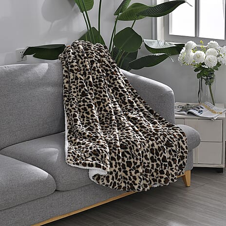 Faux Rabbit Fur Leopard Blanket (Size 200x150 cm) - Off White