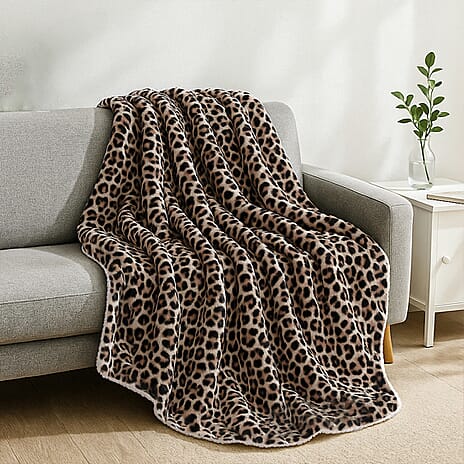 Faux Rabbit Fur Leopard Blanket (Size 200x150 cm) - Off White