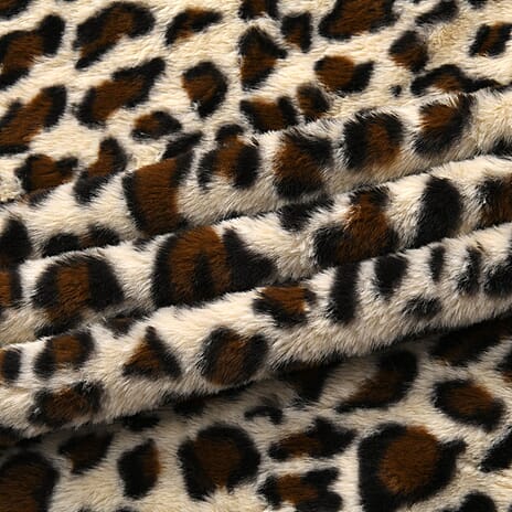 Faux Rabbit Fur Leopard Blanket (Size 200x150 cm) - Off White