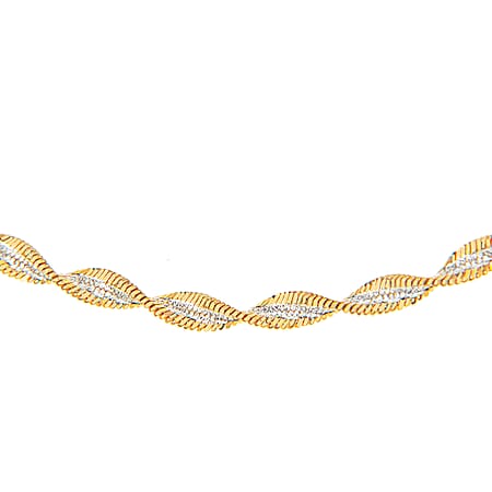 Sterling Silver 2 Tone Yellow and White Twist Chain Necklace 18 Inch