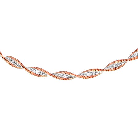 Sterling Silver 2 Tone Diamond Cut Twist Herringbone Necklace 18 Inch
