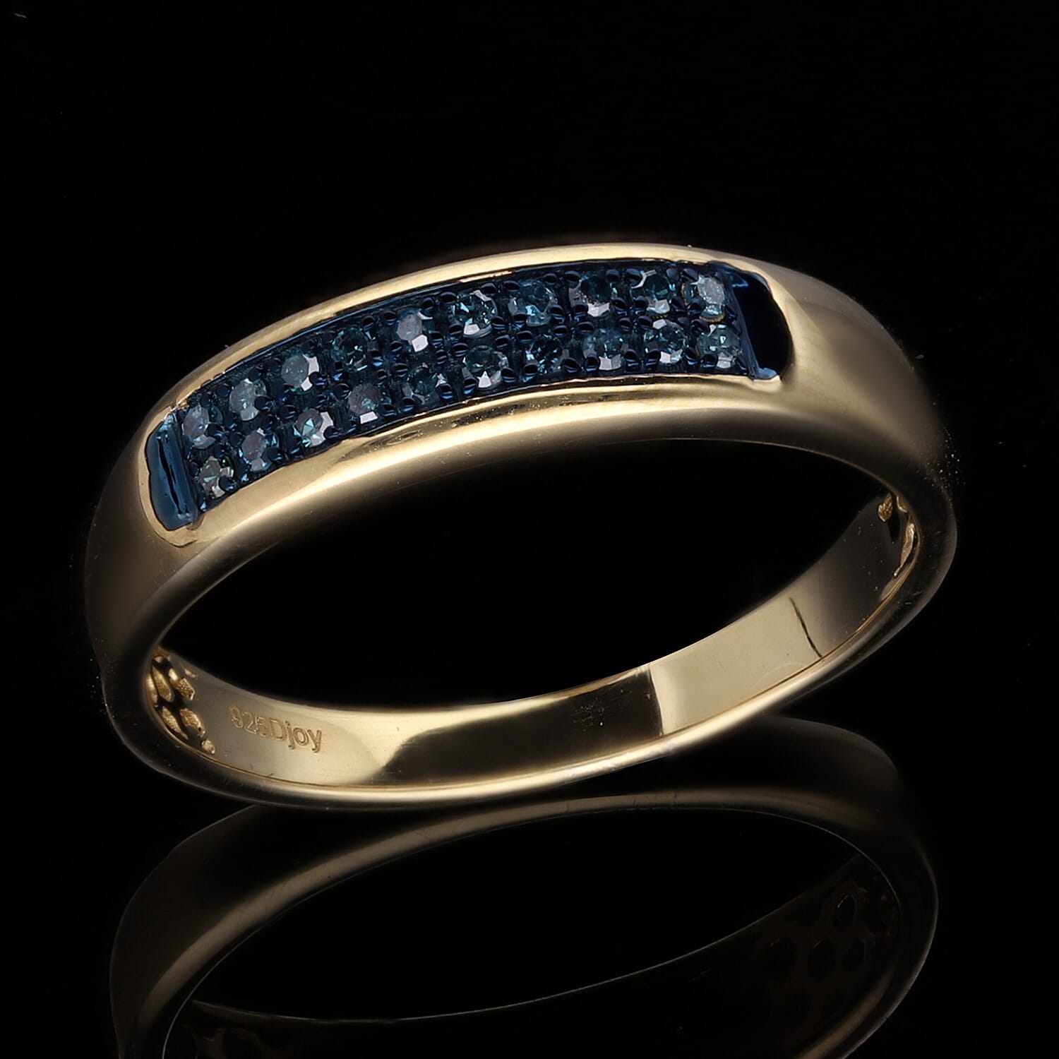 Blue Diamond Half-Eternity Band Ring in 18K Yellow Gold Vermeil Plated Sterling Silver 0.16 Ct