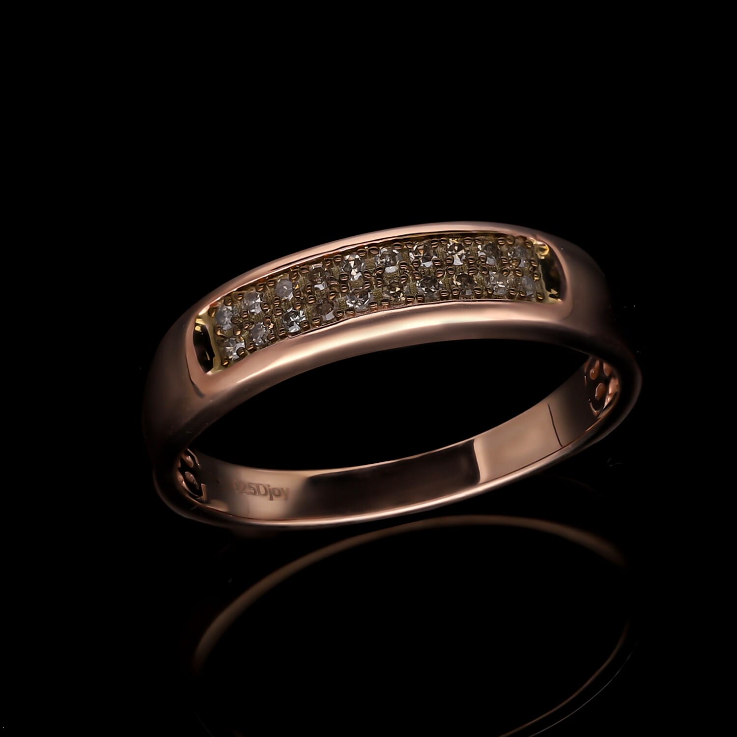 Champagne Diamond Half-Eternity Band Ring in 18K Rose Gold Vermeil Plated Sterling Silver 0.16 Ct