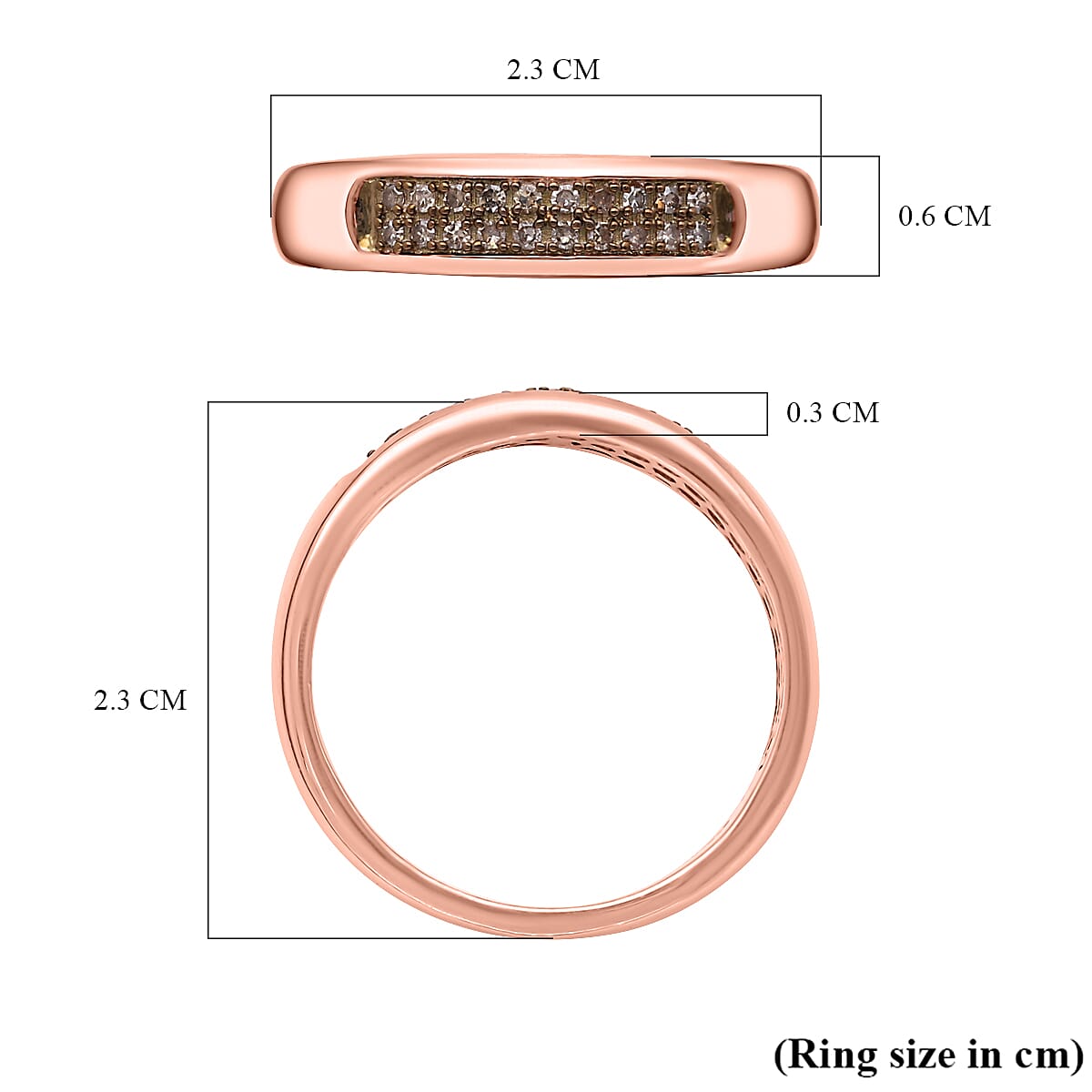 Champagne Diamond Half-Eternity Band Ring in 18K Rose Gold Vermeil Plated Sterling Silver 0.16 Ct