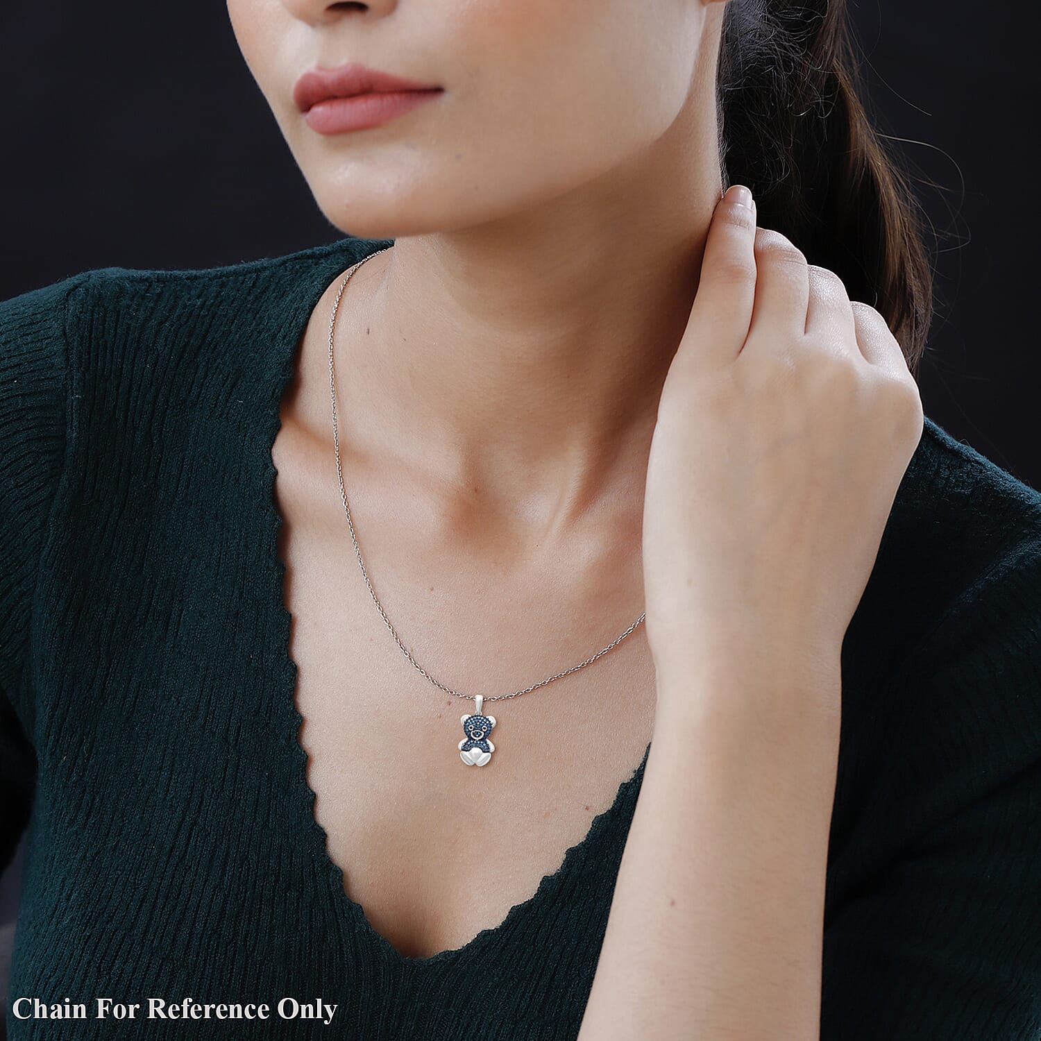 Black Diamond & Blue Diamond Teddy Bear Pendant in Platinum Overlay Sterling Silver 0.25 Ct