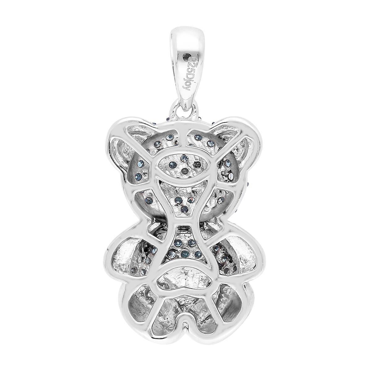 Black Diamond & Blue Diamond Teddy Bear Pendant in Platinum Overlay Sterling Silver 0.25 Ct