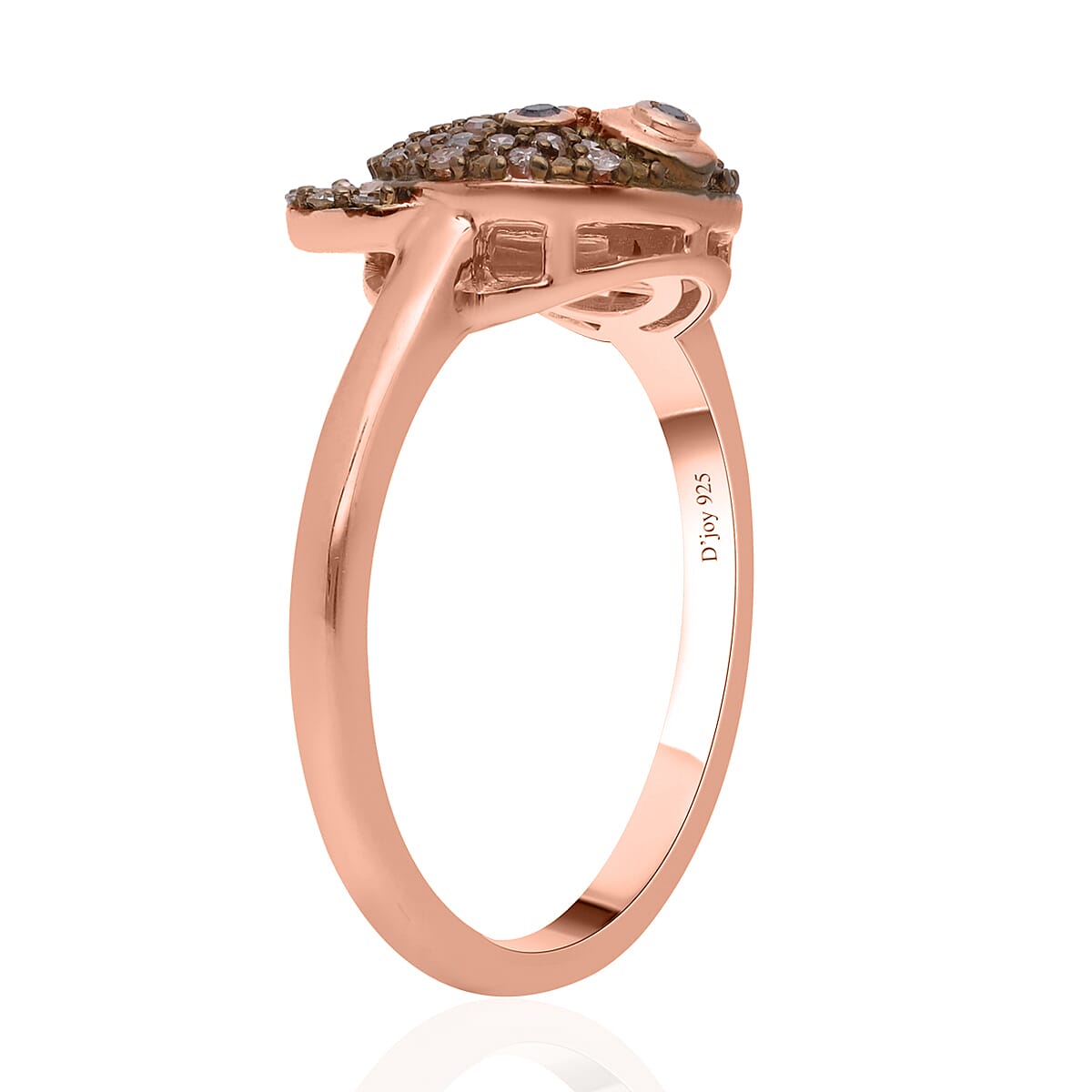 Black Diamond & Champagne Diamond Teddy Bear Ring in 18K Vermeil Rose Gold Plated Sterling Silver 0.25 Ct
