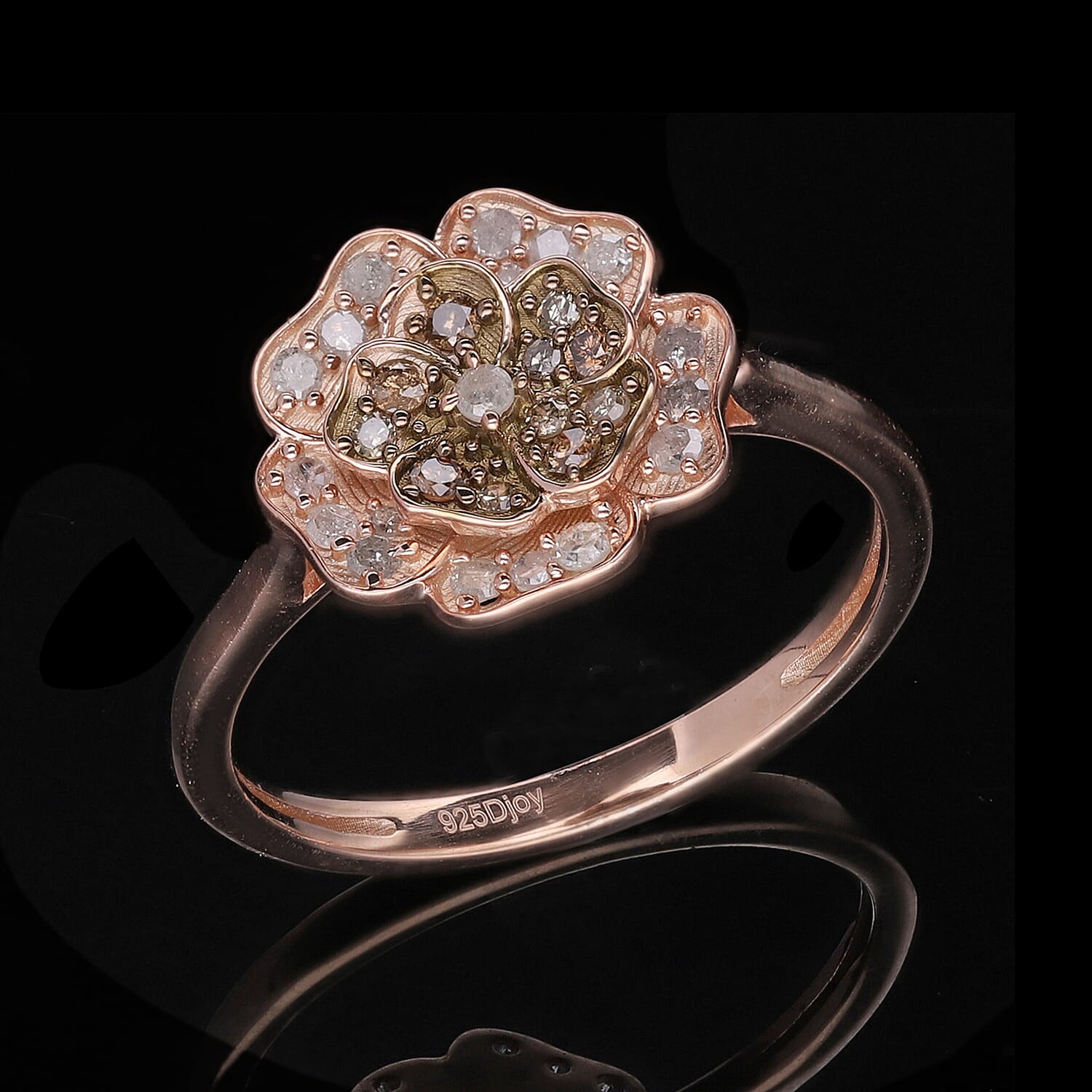 Champagne Diamond Floral Ring in 18K Vermeil Yellow Gold Plated Sterling Silver 0.25 Ct