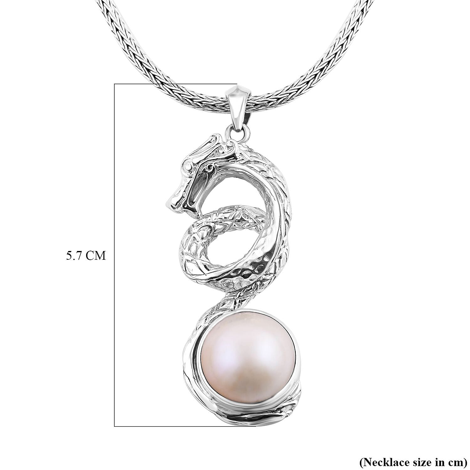 Royal Bali Collection - White Mabe Pearl Naga Necklace (Size - 20)  Sterling Silver 1.50 Ct, Silver Wt. 31.74 Gms