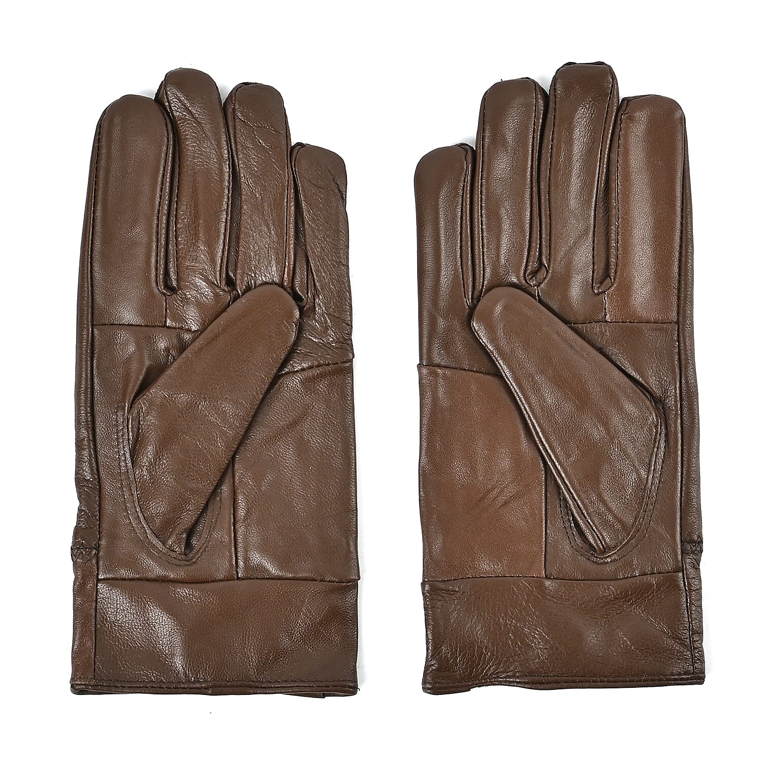 Luxurious 100% Leather & Faux Fur Lining Gloves - Brown