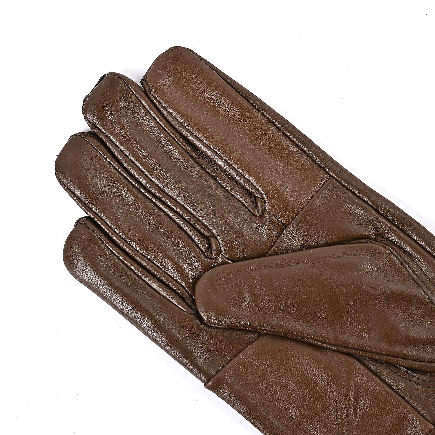 Luxurious 100% Leather & Faux Fur Lining Gloves - Brown