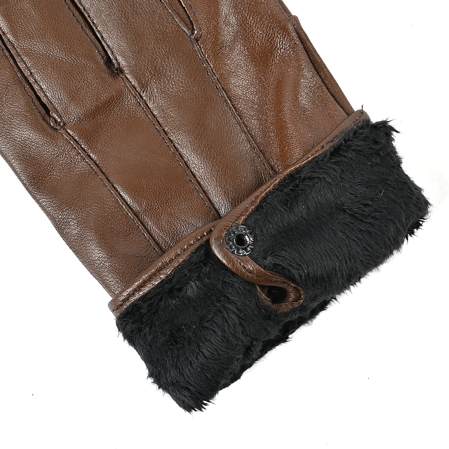 Luxurious 100% Leather & Faux Fur Lining Gloves - Brown