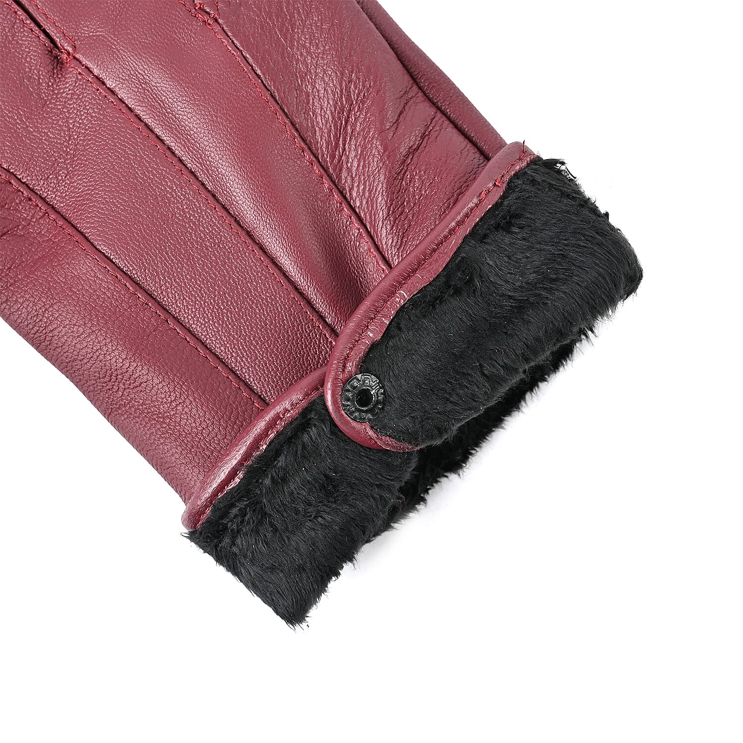 Luxurious 100% Leather & Faux Fur Lining Gloves - Red