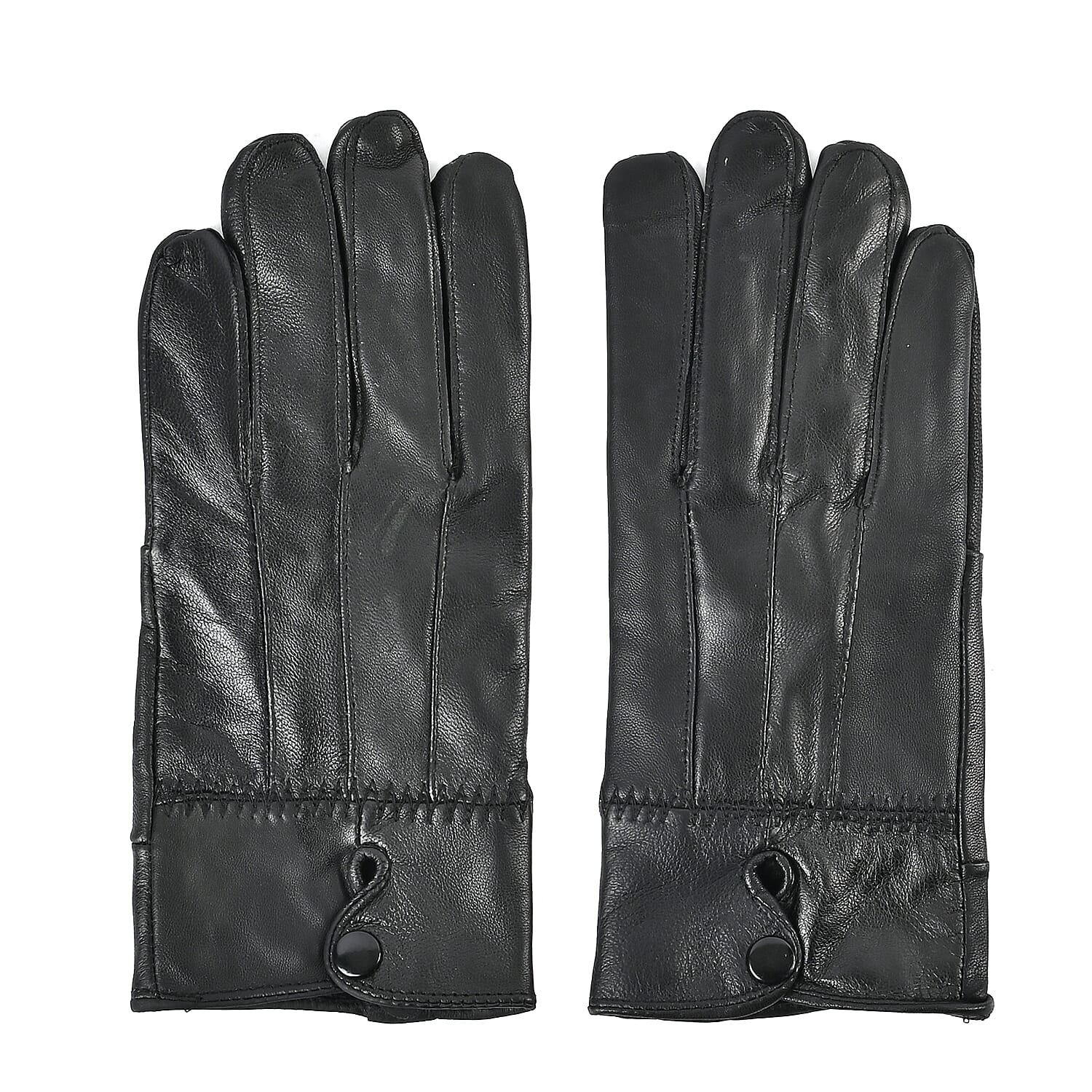 Luxurious 100% Leather & Faux Fur Lining Gloves- Black