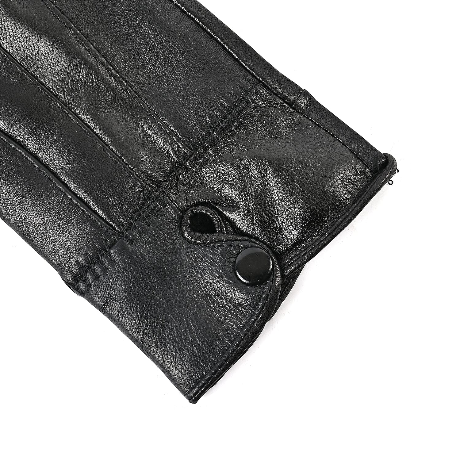Luxurious 100% Leather & Faux Fur Lining Gloves- Black