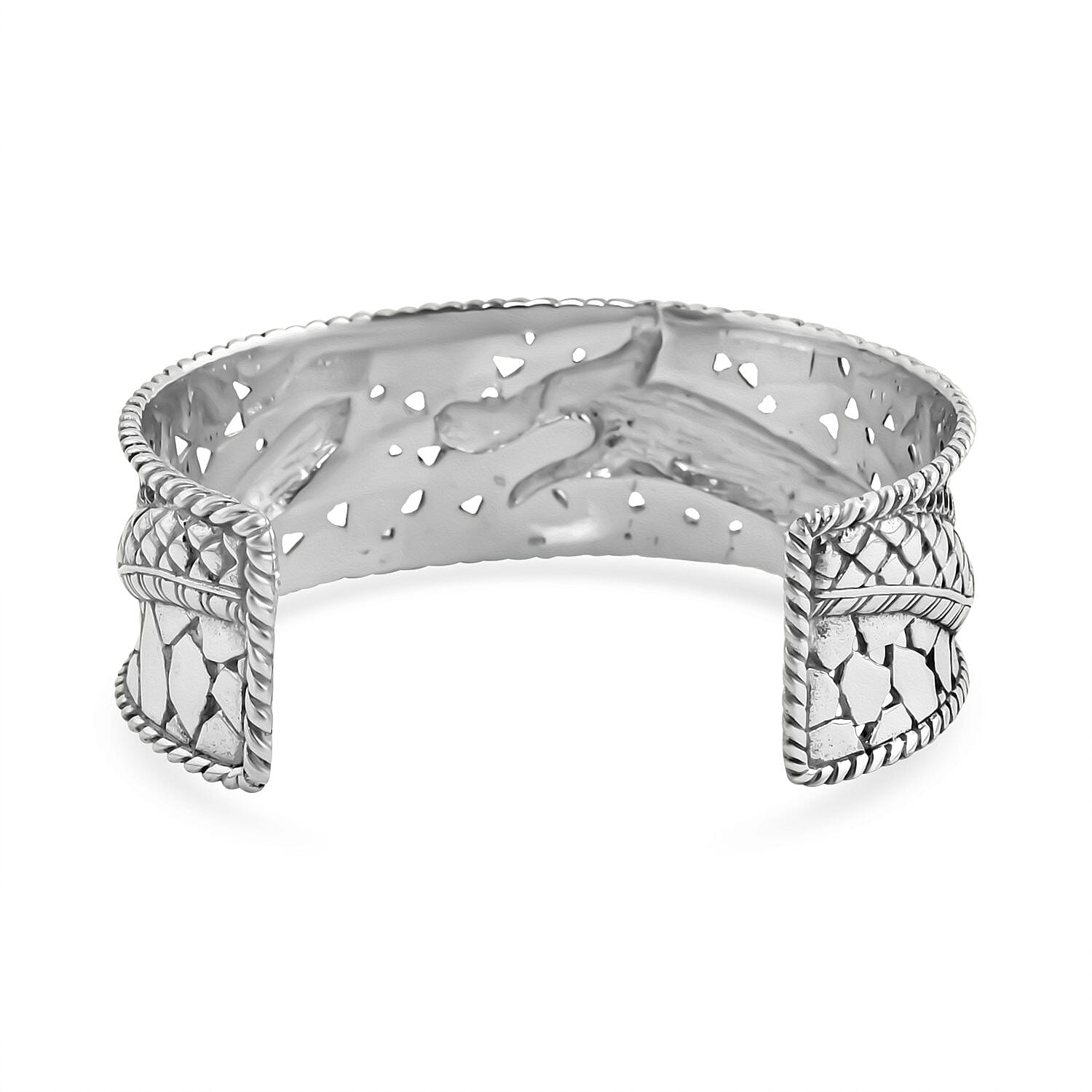 Royal Bali Majapahit Collection- Sterling Silver Dragon Cuff Bangle (Size - 7.5), Silver Wt. 33.75 Gms