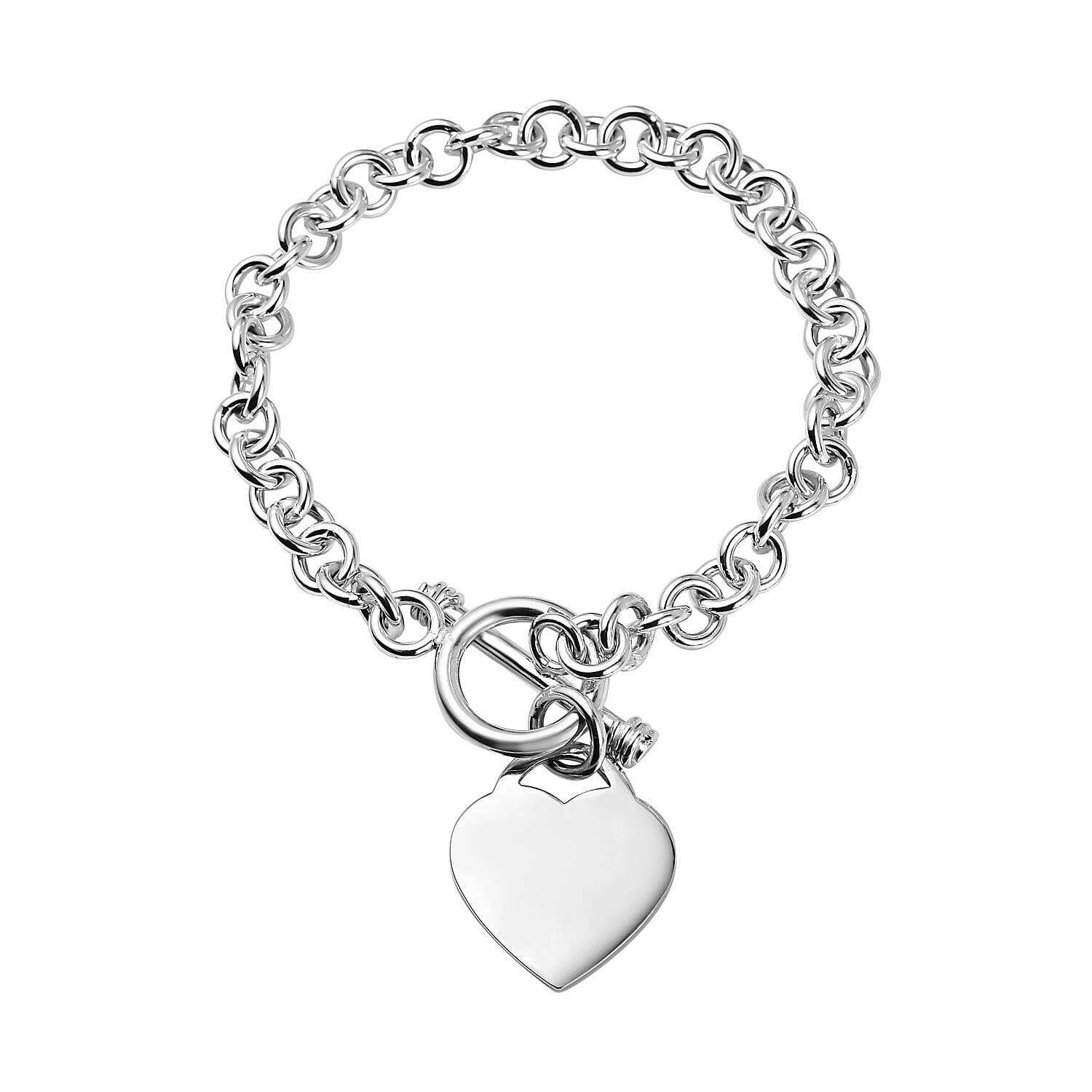 Vicenza Closeout - Sterling Silver Heart Charms Belcher Bracelet (Size - 7.5), Silver Wt. 21.80 Gms