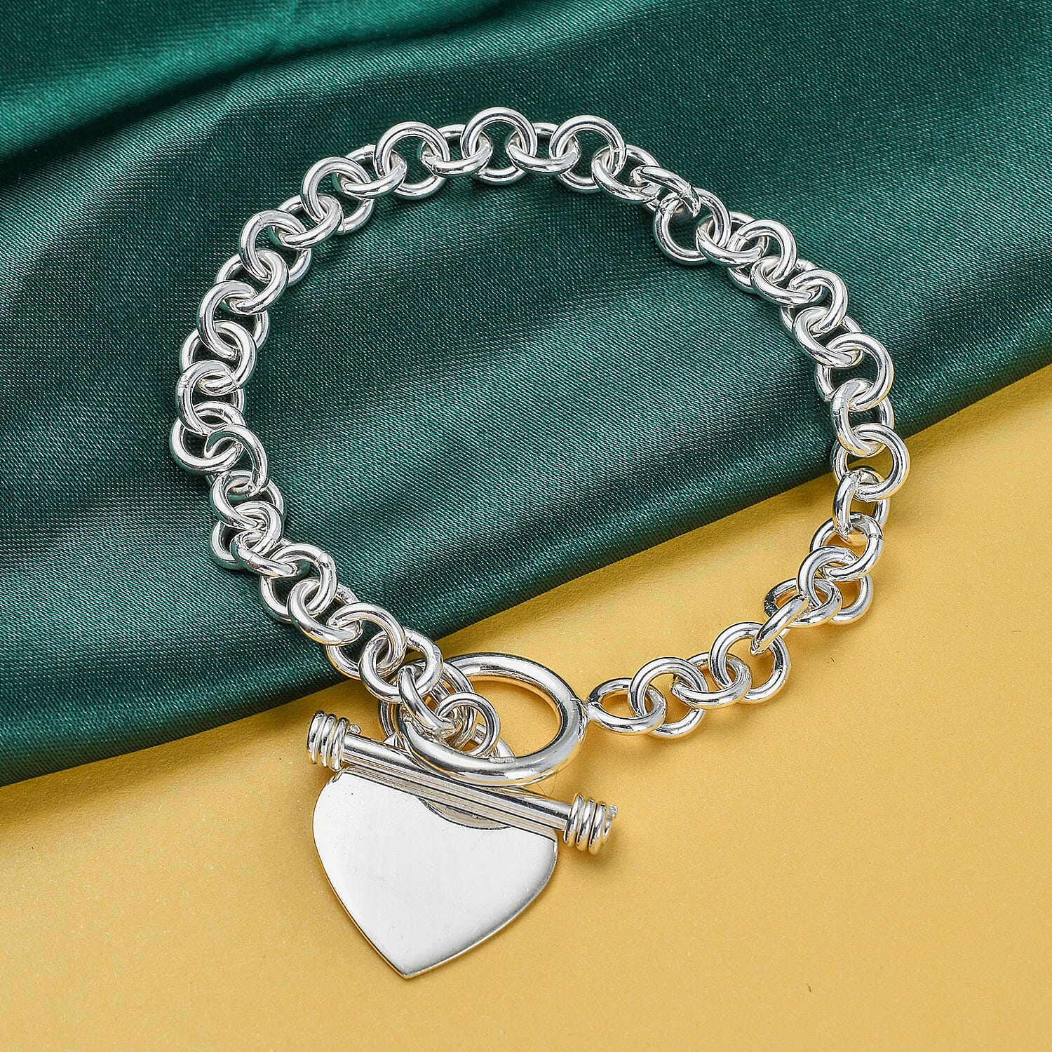 Vicenza Closeout - Sterling Silver Heart Charms Belcher Bracelet (Size - 7.5), Silver Wt. 21.80 Gms