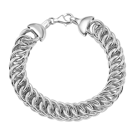 Sterling Silver Double Cuban Bracelet (Size 7.5) with Lobster Clasp, Silver Wt. 19.40 Gms.