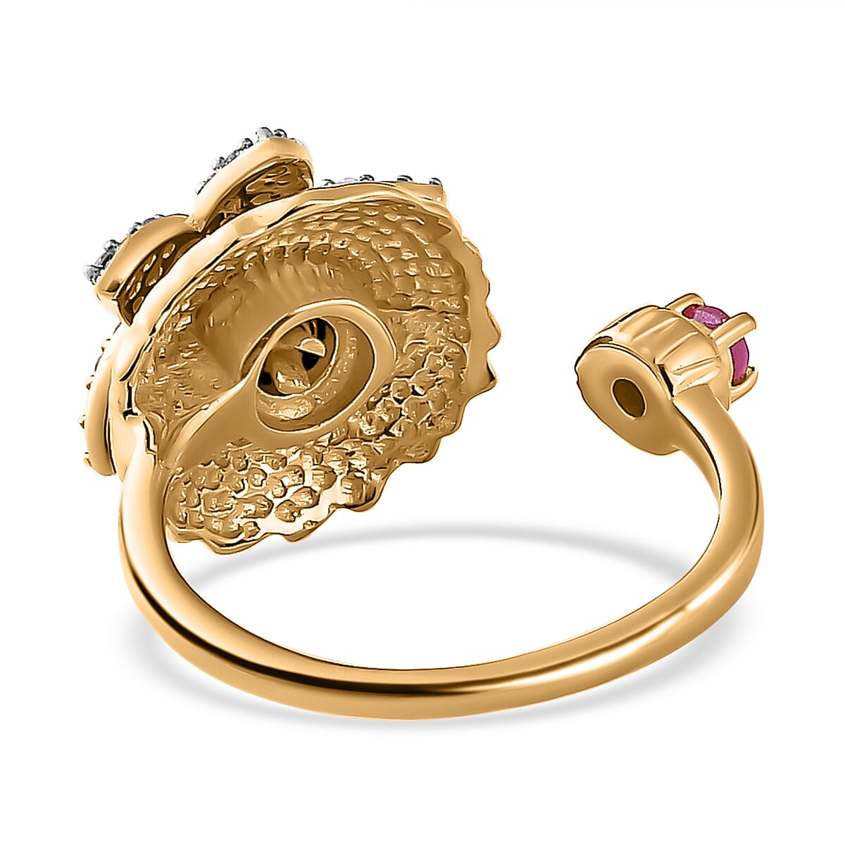 Ruby (FF) & Natural Zircon Floral Ring in 18K Yellow Gold Vermeil Plated Sterling Silver