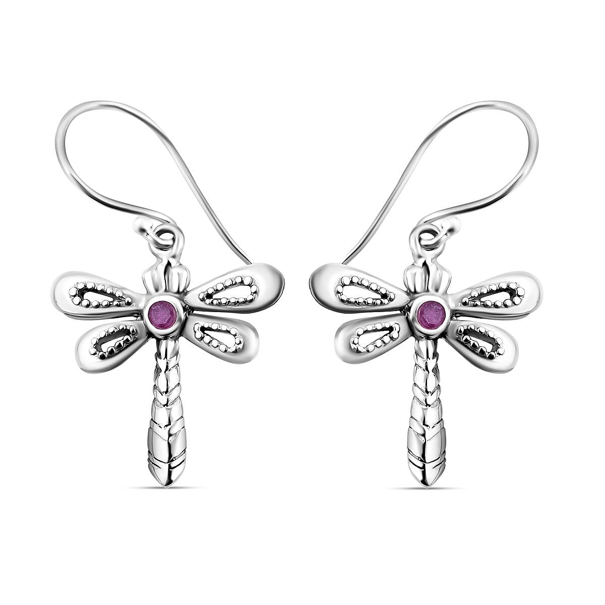 Royal Bali Collection - Ruby Dragonfly Earrings in Sterling Silver