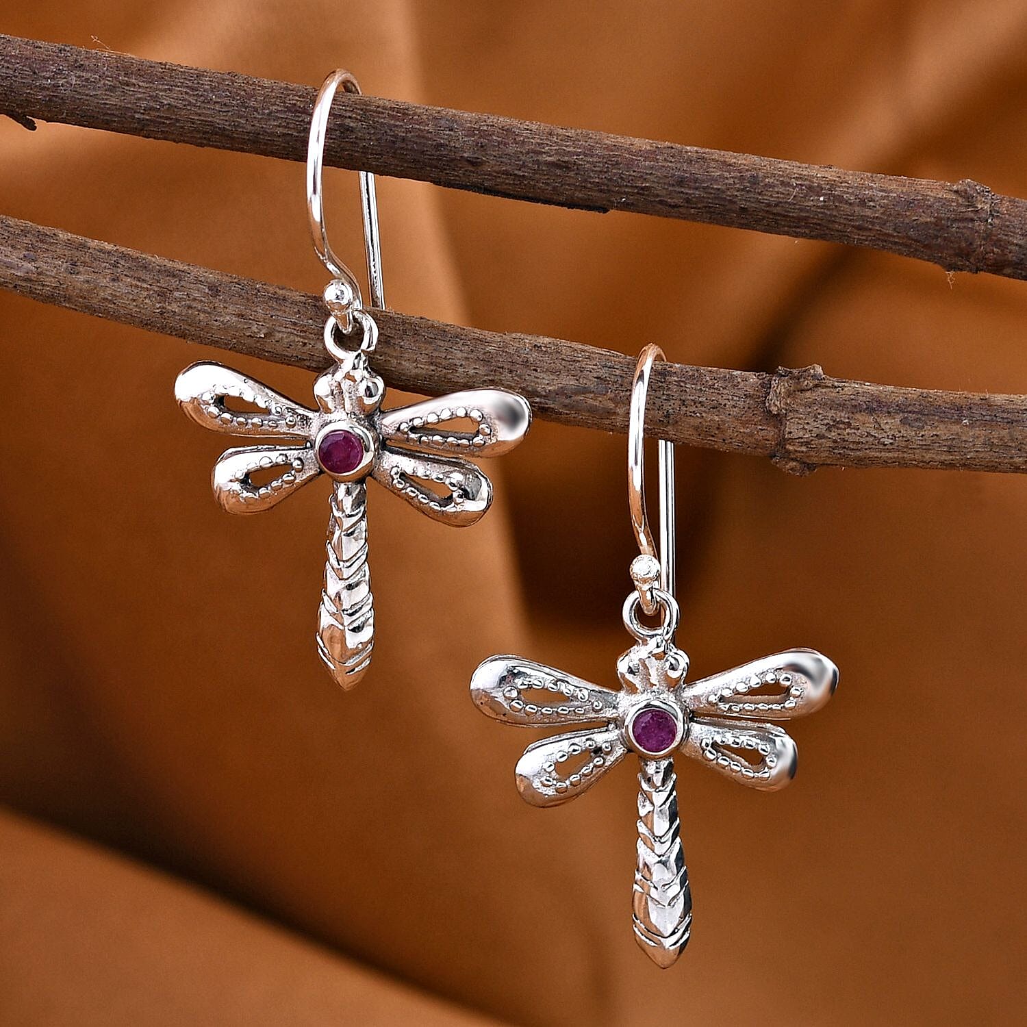 Royal Bali Collection - Ruby Dragonfly Earrings in Sterling Silver