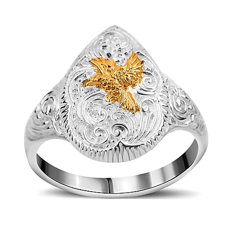 Royal Bali Collection - Sterling Silver & Yellow Gold Overlay Striking Eagle Motif Ring, Silver Wt. 6.20 Gms