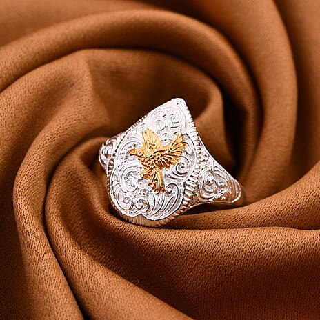 Royal Bali Collection - Sterling Silver & Yellow Gold Overlay Striking Eagle Motif Ring, Silver Wt. 6.20 Gms