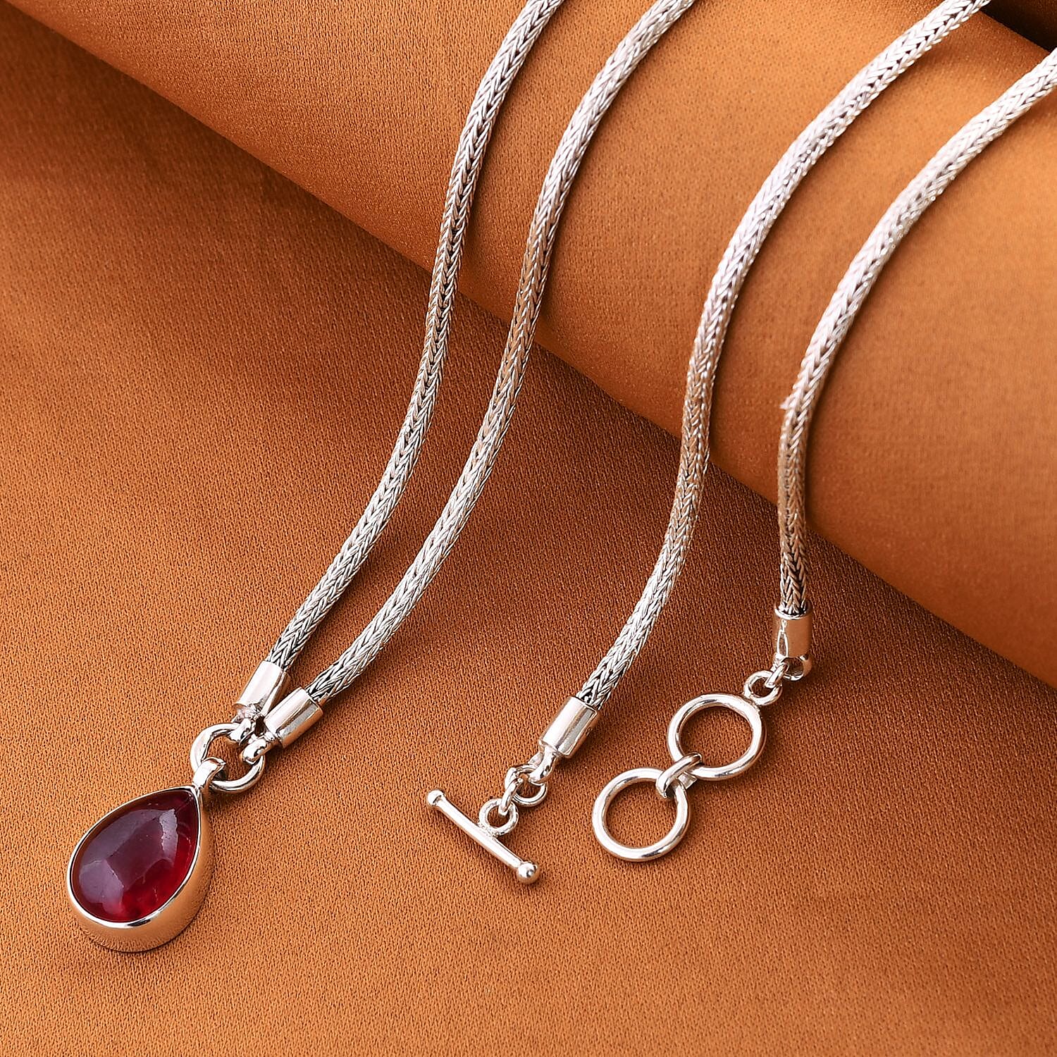 Royal Bali One Time Deal - THE DUALITY OF LIFE African Ruby Pear Drop Solitaire Necklace (Size - 20) in Sterling Silver 20.00 Ct, Sterling Silver Wt 22.00 GM