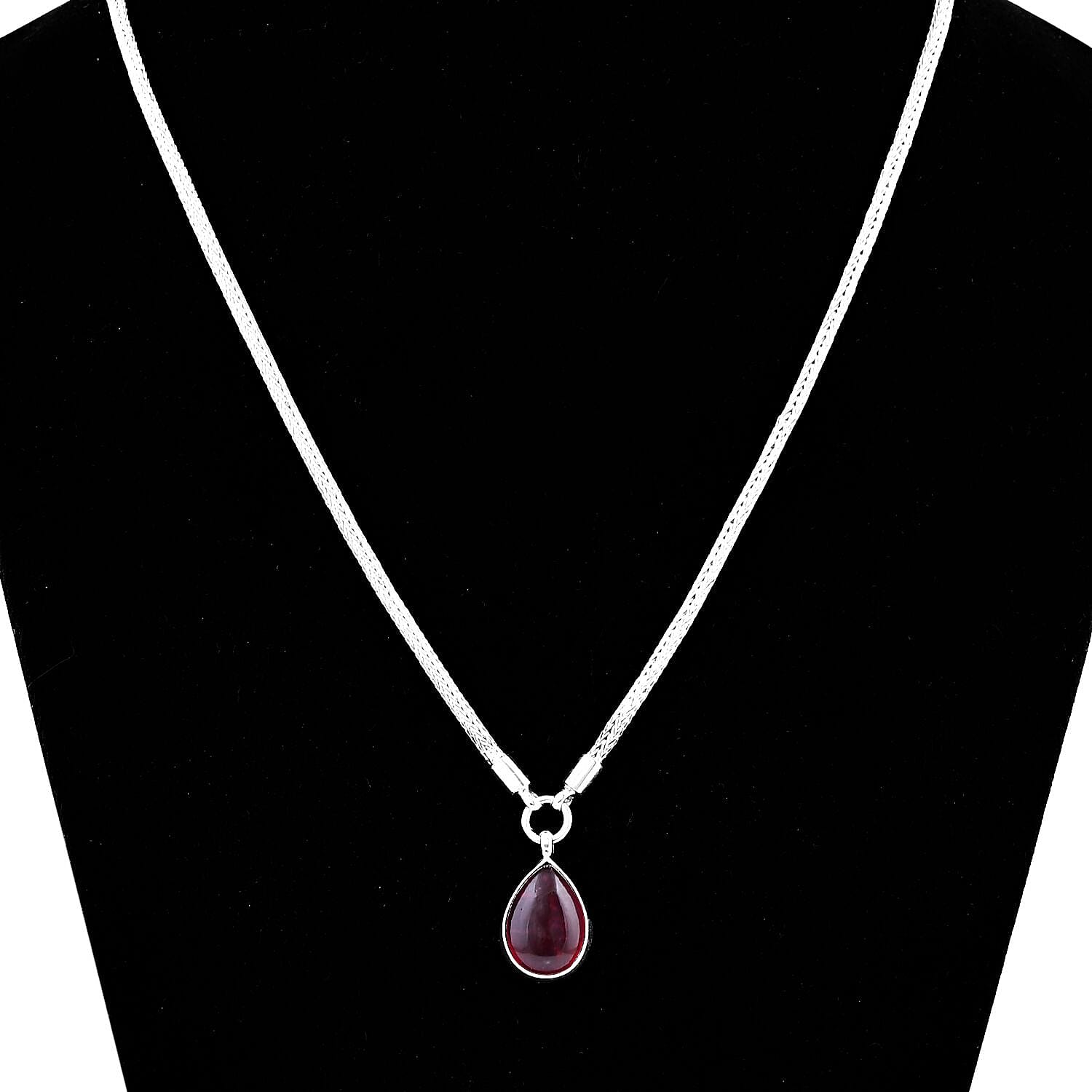 Royal Bali One Time Deal - THE DUALITY OF LIFE African Ruby Pear Drop Solitaire Necklace (Size - 20) in Sterling Silver 20.00 Ct, Sterling Silver Wt 22.00 GM