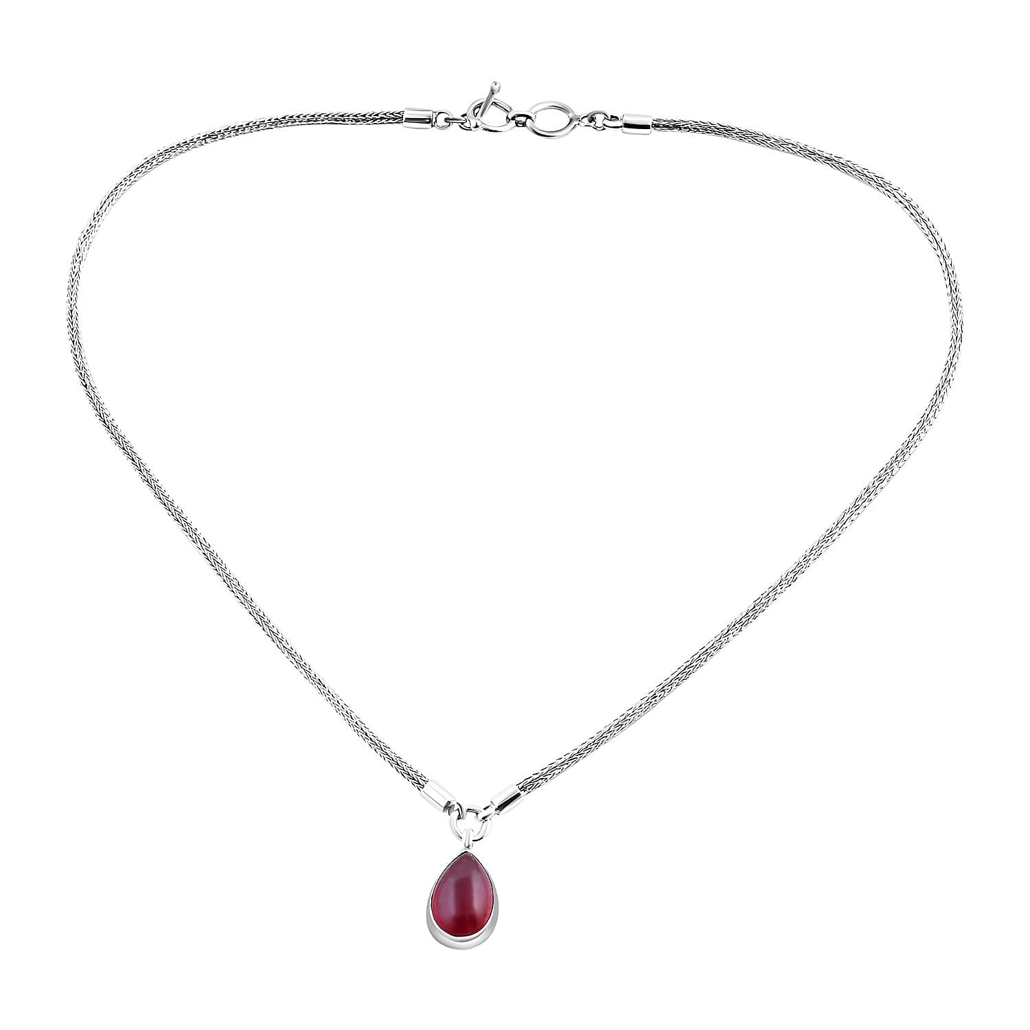 Royal Bali One Time Deal - THE DUALITY OF LIFE African Ruby Pear Drop Solitaire Necklace (Size - 20) in Sterling Silver 20.00 Ct, Sterling Silver Wt 22.00 GM