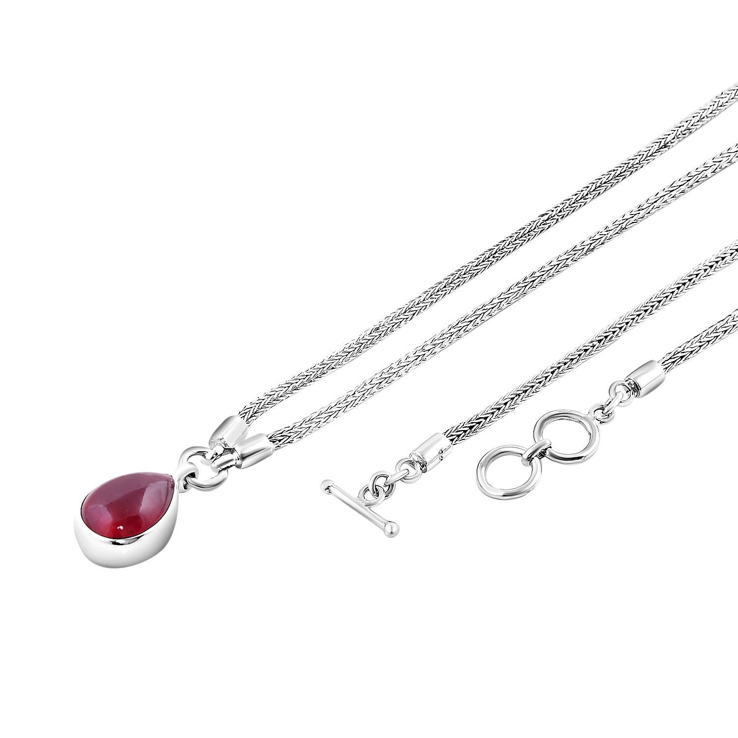 Royal Bali One Time Deal - THE DUALITY OF LIFE African Ruby Pear Drop Solitaire Necklace (Size - 20) in Sterling Silver 20.00 Ct, Sterling Silver Wt 22.00 GM