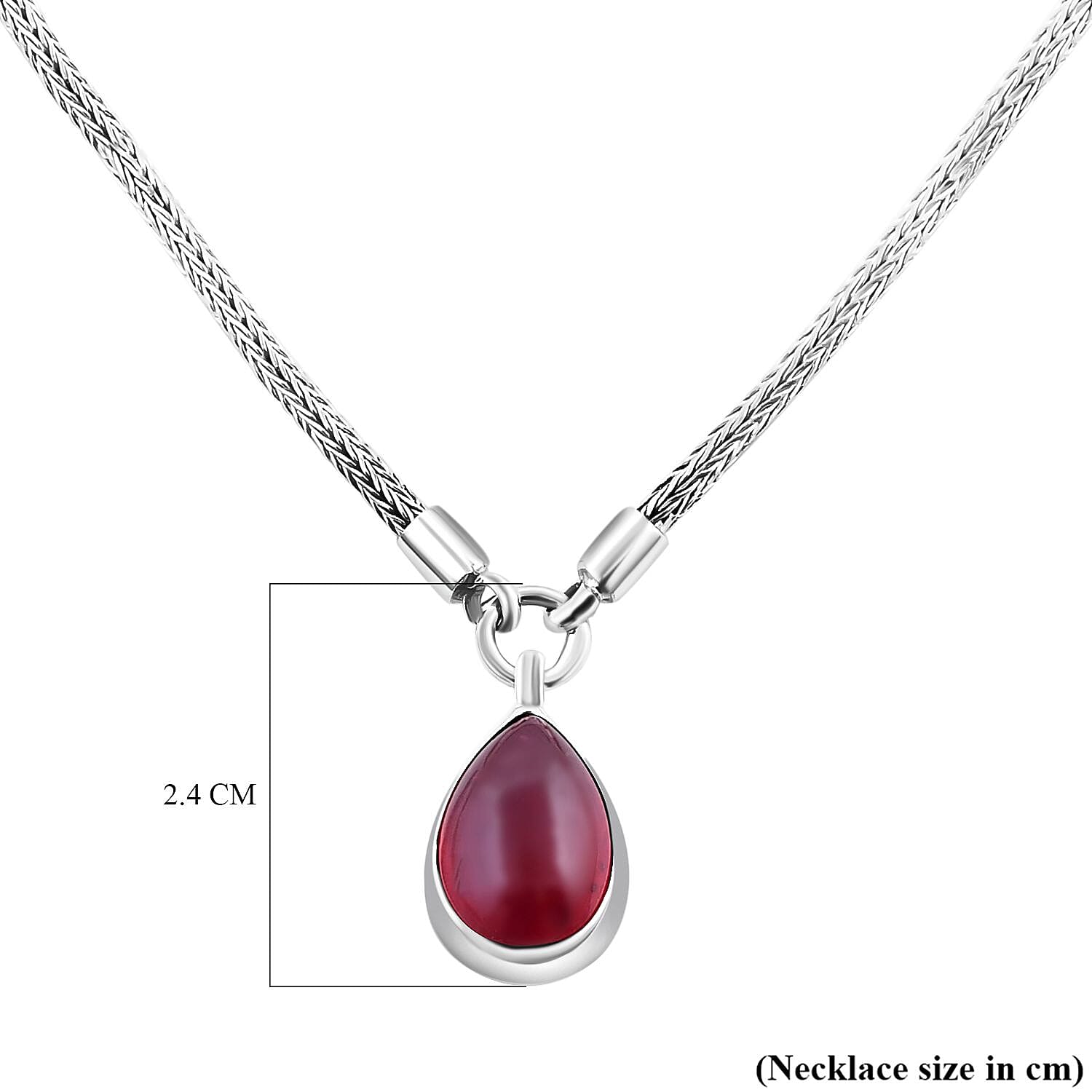 Royal Bali One Time Deal - THE DUALITY OF LIFE African Ruby Pear Drop Solitaire Necklace (Size - 20) in Sterling Silver 20.00 Ct, Sterling Silver Wt 22.00 GM