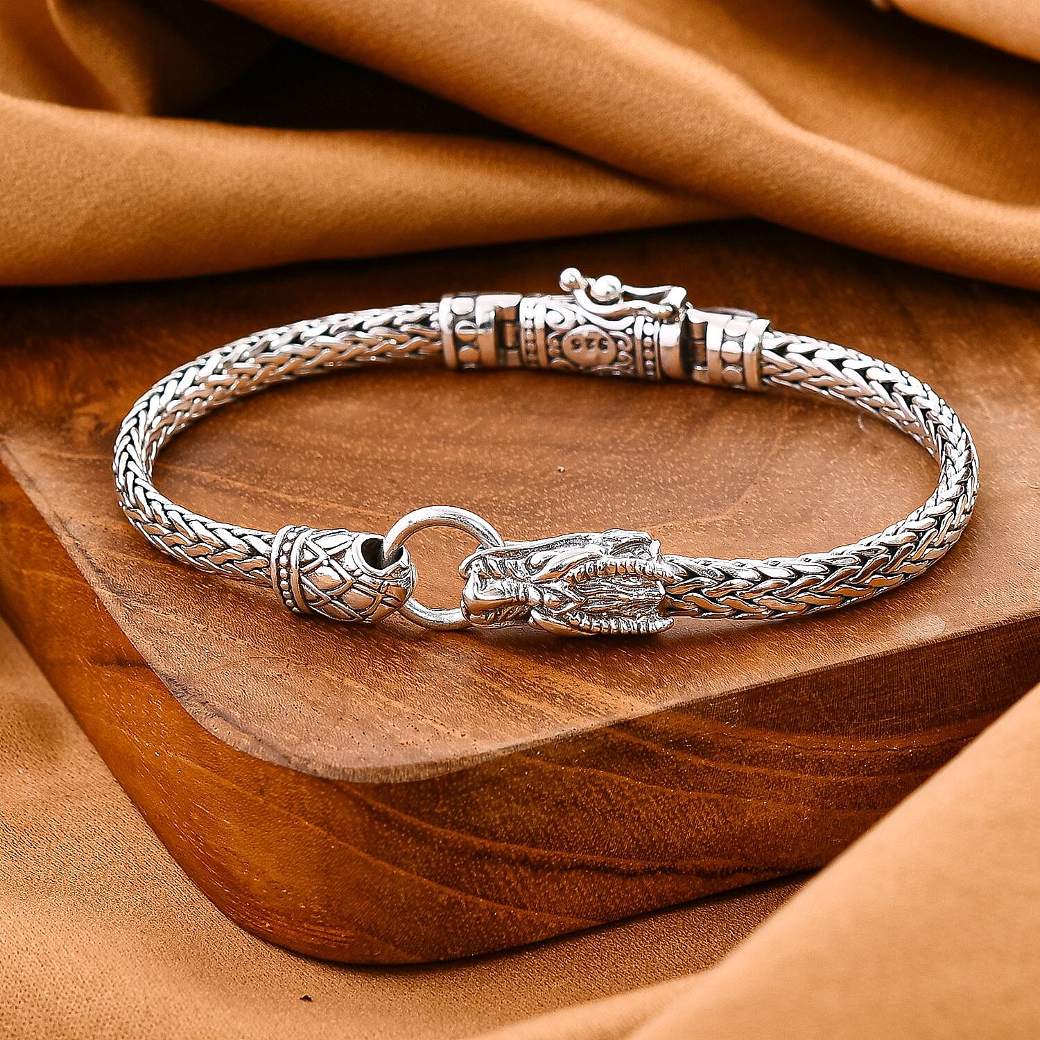 Royal Bali Collection - Sterling Silver Dragon Head Bracelet (Size - 7.5), Silver Wt. 26 Gms